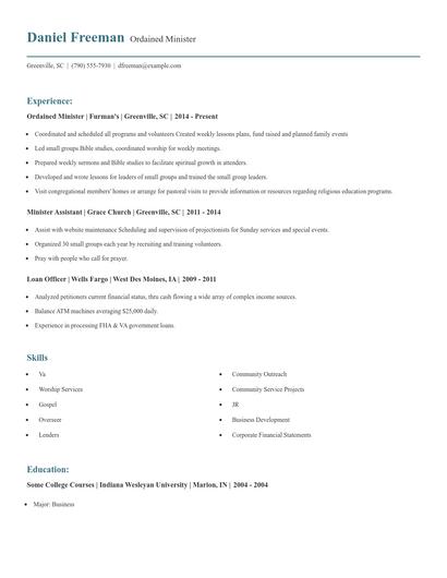 Ordained Minister Resume