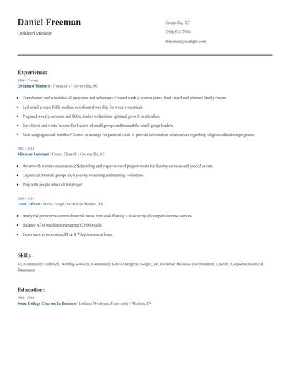 Ordained Minister Resume