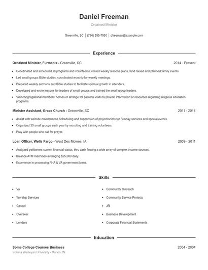 Ordained Minister Resume
