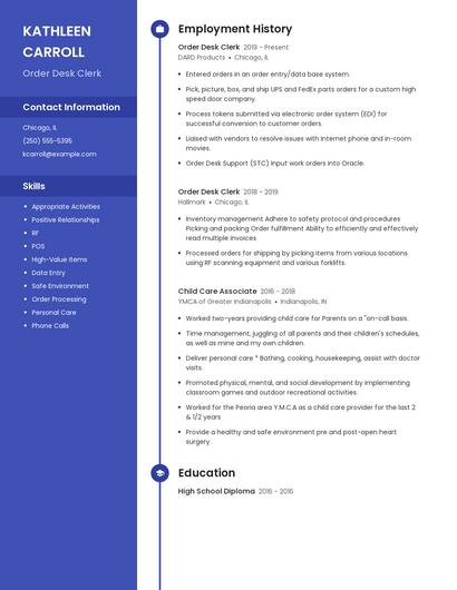 Order Desk Clerk Resume