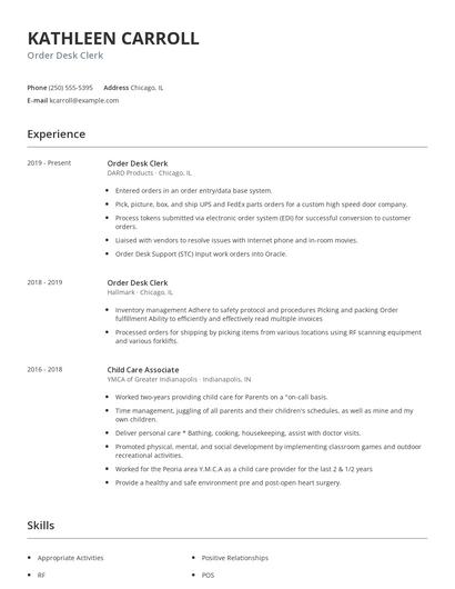 Order Desk Clerk Resume