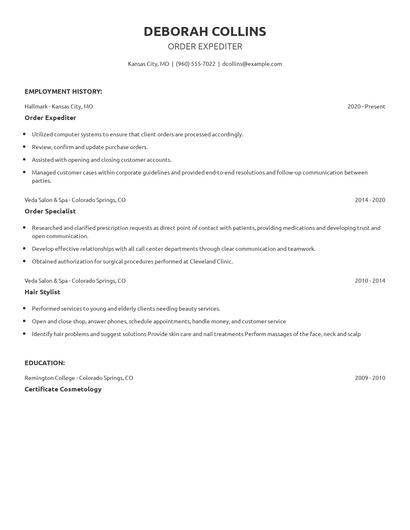Order Expediter Resume