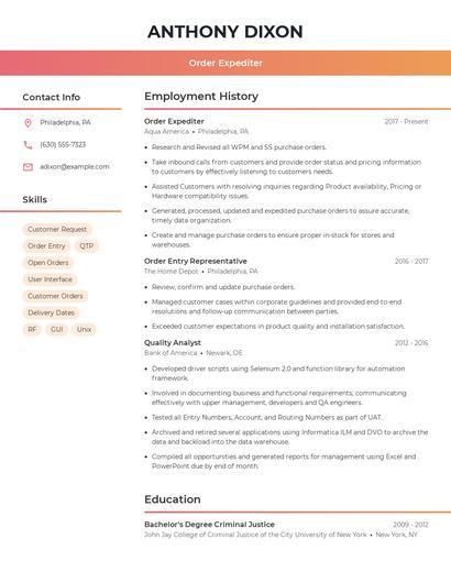 Order Expediter Resume