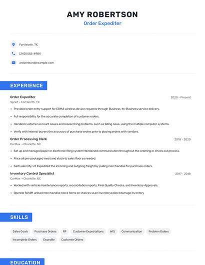 Order Expediter Resume