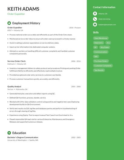 Order Expediter Resume