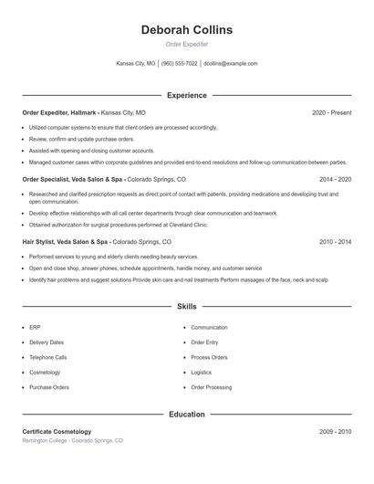 Order Expediter Resume