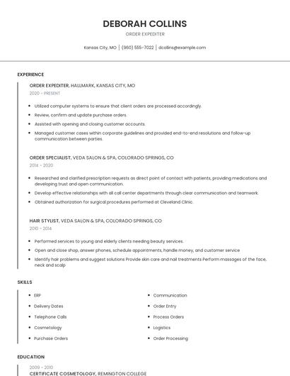 Order Expediter Resume
