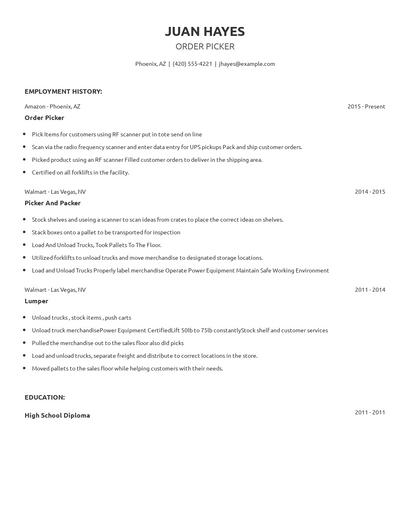 Order Picker Resume