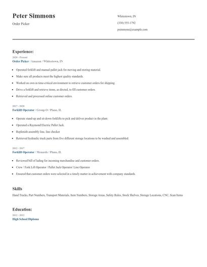 Order Picker Resume
