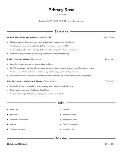 Order Picker Resume