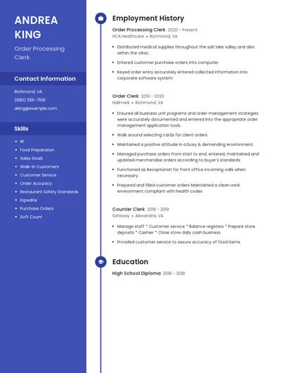 Order Processing Clerk Resume
