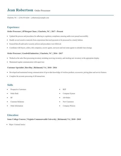 Order Processor Resume