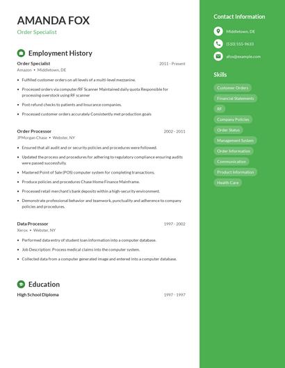 Order Specialist Resume