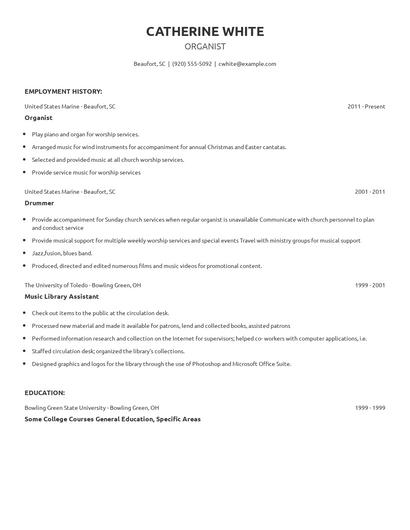 Organist Resume