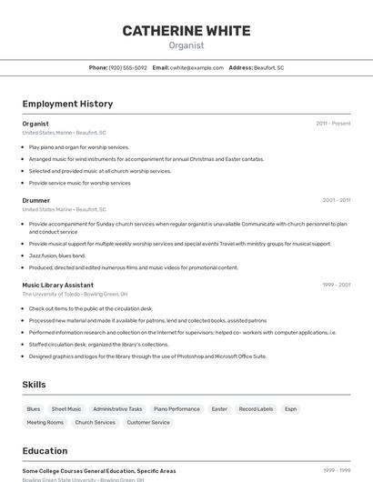Organist Resume