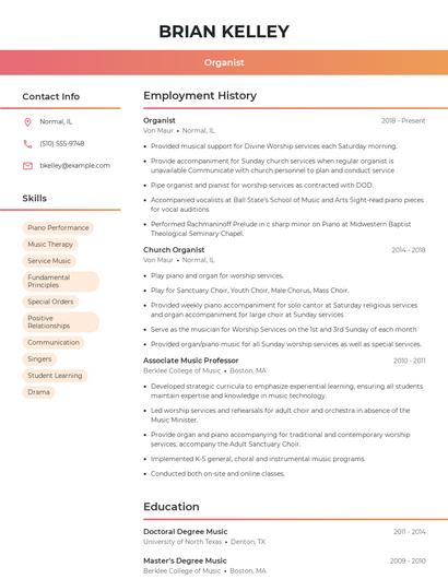 Organist Resume