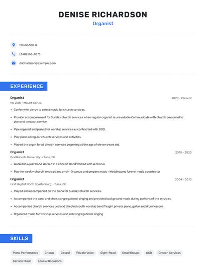 Organist Resume
