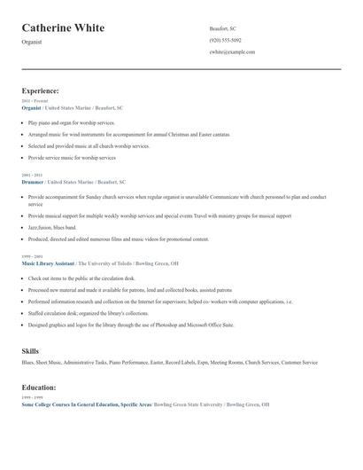 Organist Resume