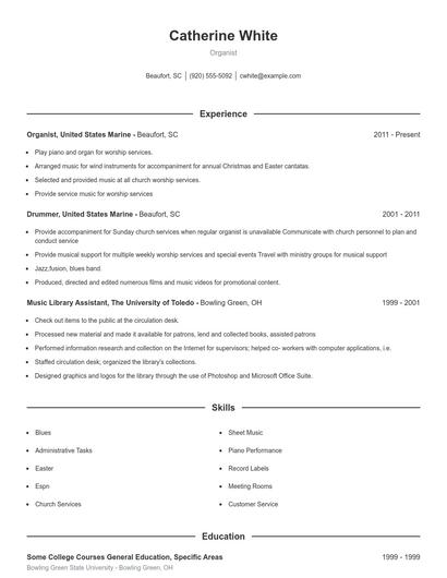 Organist Resume