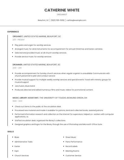 Organist Resume