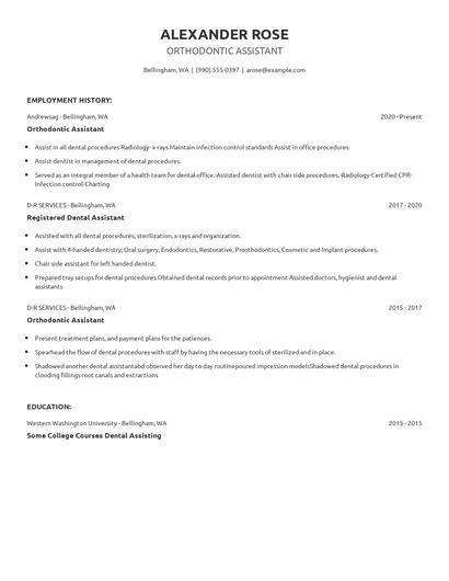 Orthodontic Assistant Resume