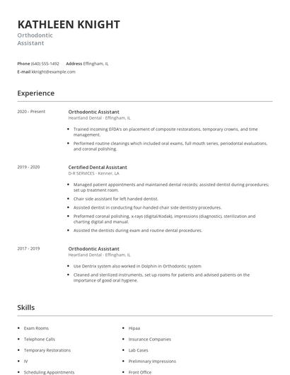 Orthodontic Assistant Resume