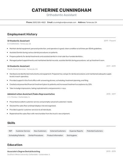 Orthodontic Assistant Resume