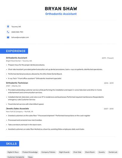 Orthodontic Assistant Resume
