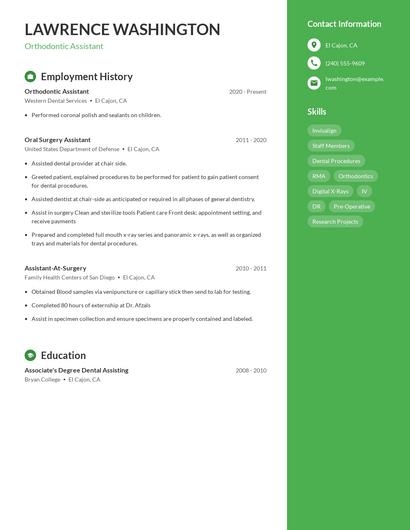 Orthodontic Assistant Resume