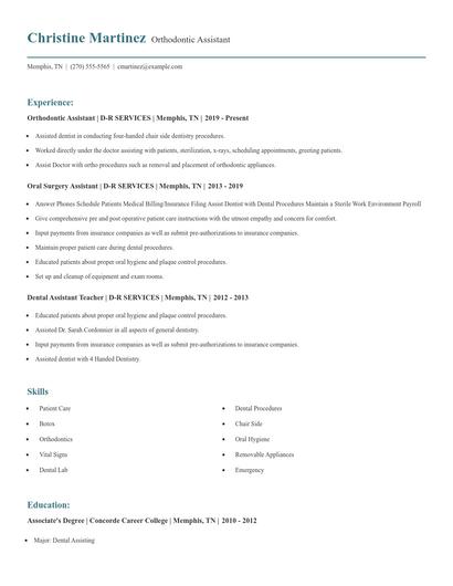 Orthodontic Assistant Resume