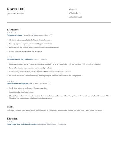 Orthodontic Assistant Resume