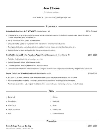Orthodontic Assistant Resume