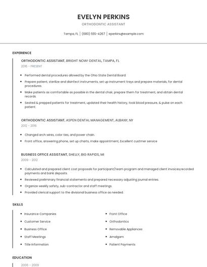 Orthodontic Assistant Resume