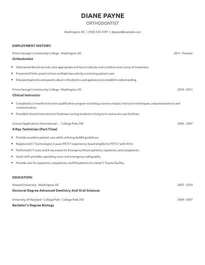 Orthodontist Resume