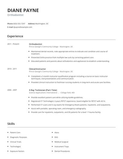 Orthodontist Resume