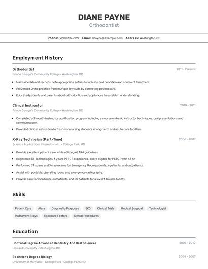 Orthodontist Resume