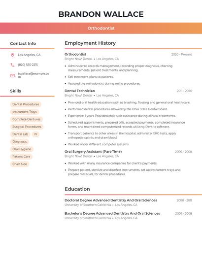 Orthodontist Resume