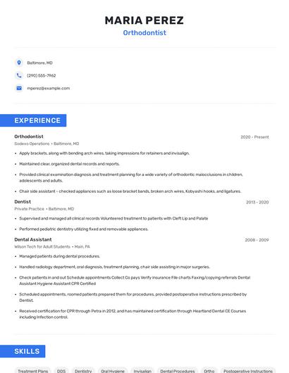 Orthodontist Resume