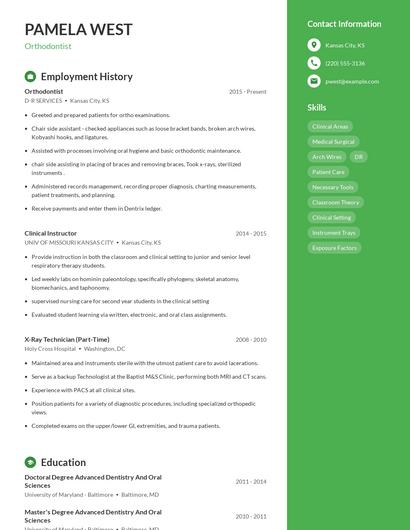 Orthodontist Resume