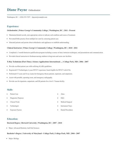 Orthodontist Resume