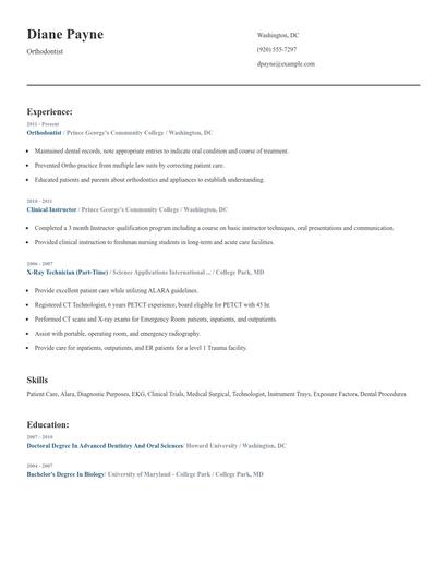 Orthodontist Resume