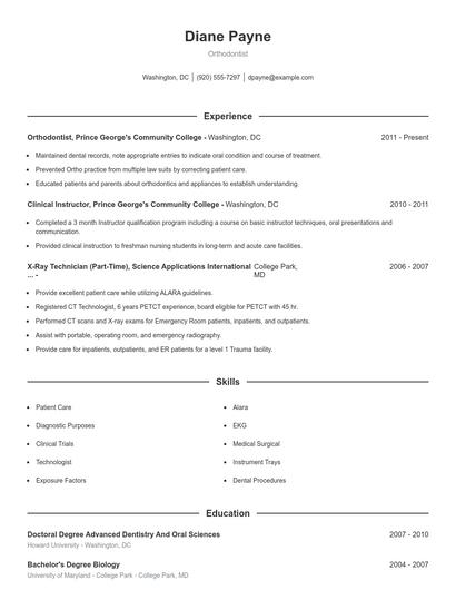 Orthodontist Resume