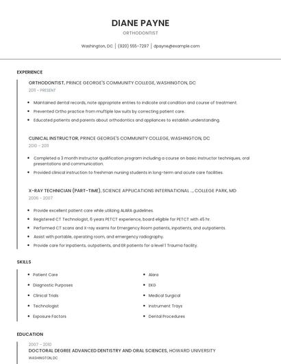 Orthodontist Resume