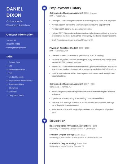 Orthopaedic Physician Assistant Resume