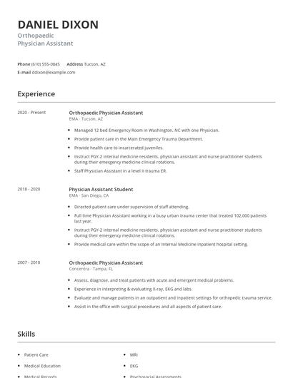 Orthopaedic Physician Assistant Resume