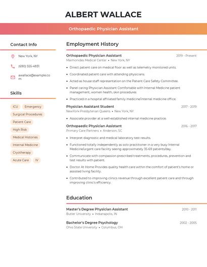 Orthopaedic Physician Assistant Resume