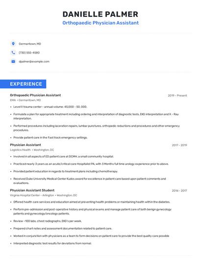 Orthopaedic Physician Assistant Resume