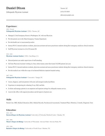 Orthopaedic Physician Assistant Resume