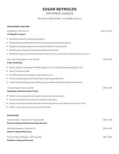 Orthopedic Surgeon Resume
