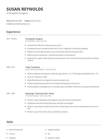 Orthopedic Surgeon Resume